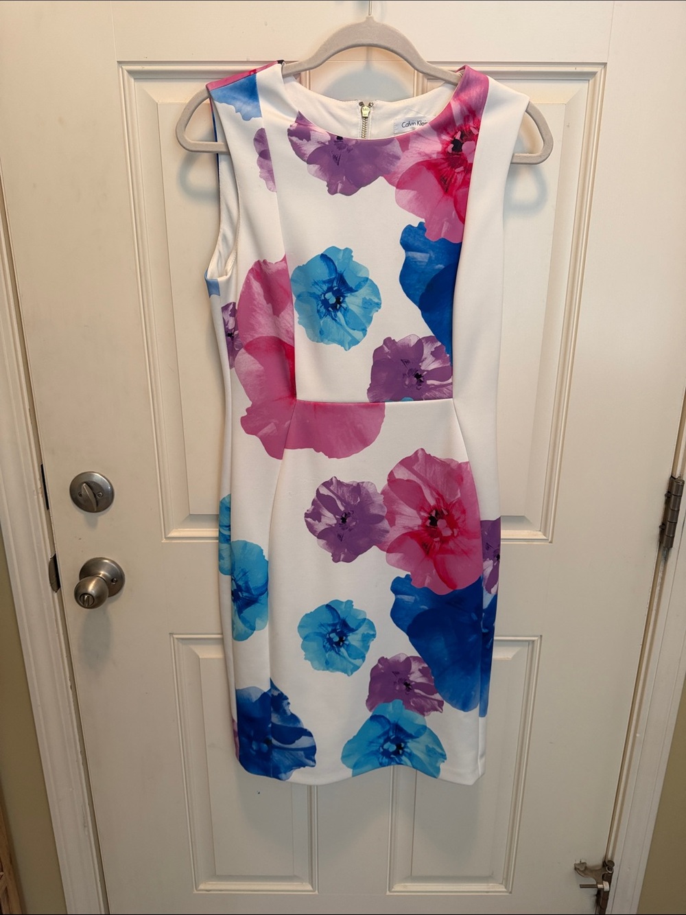 Calvin Klein White Midi Dress with Pink, Purple & Blue Floral Print